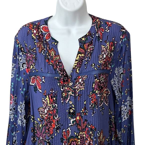 Anthropologie Diana Pintucked Tunic Dress Sz S Ruffled Hem Bubble Sleeve Floral - Picture 4 of 12